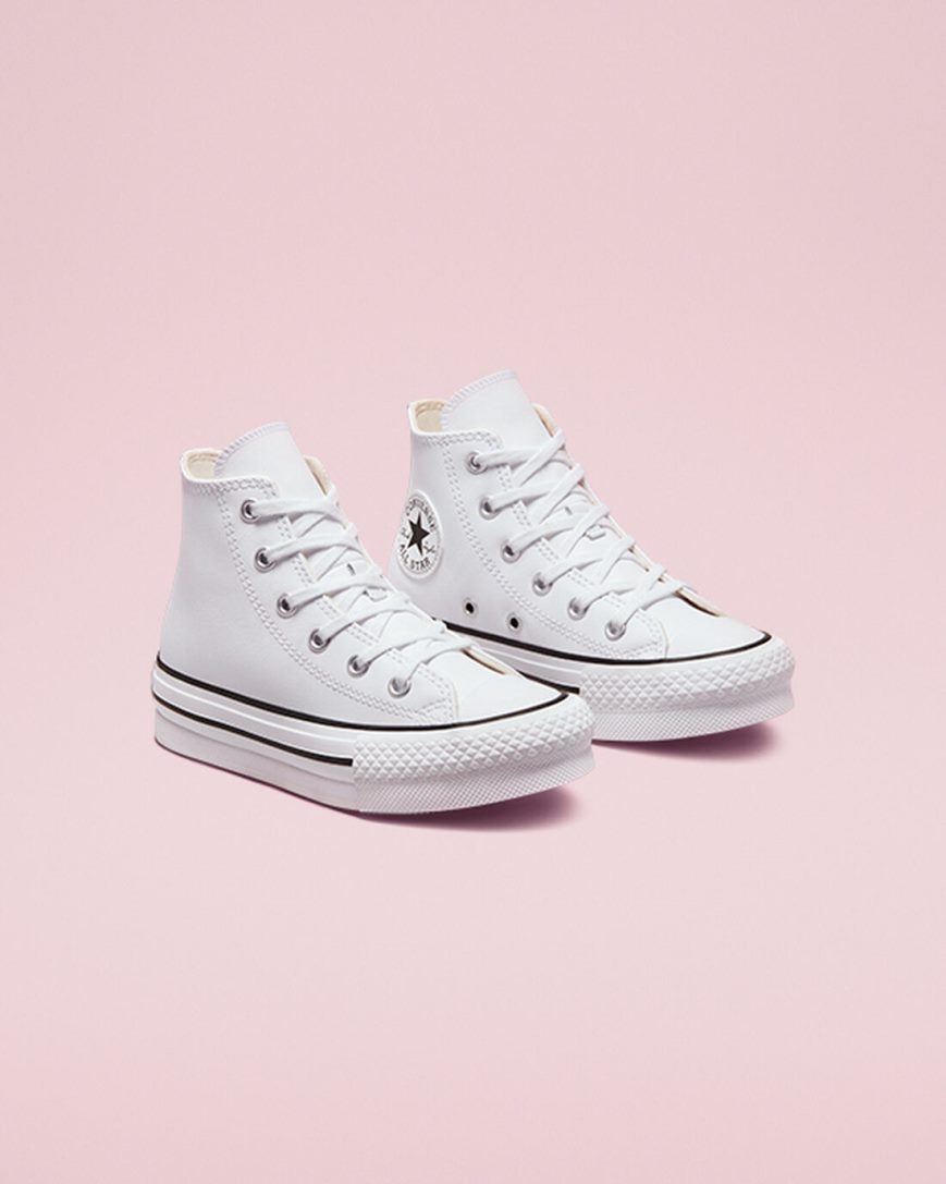 Boys' Converse Chuck Taylor All Star Lift Leather High Top Platform Shoes White / Beige White / Black | AU 081E3S